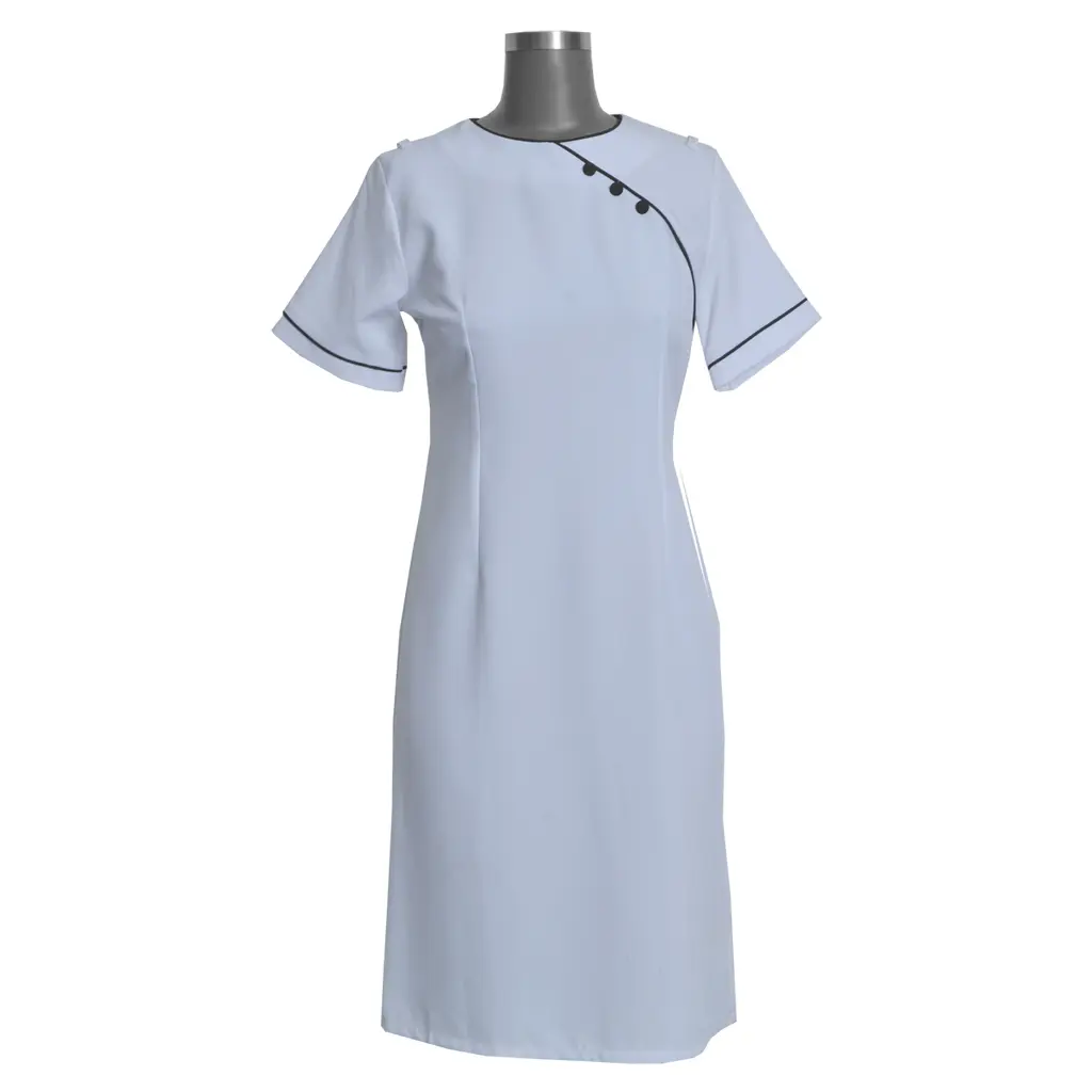 Guanzhou 3 Button Round Neck Shift Dress 