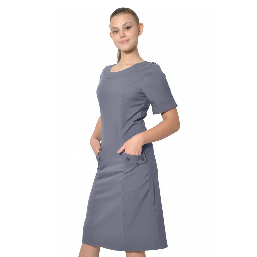 [DR0063BMAAKH-GREY-28] Isla Nurse Dress With Pockets (28)