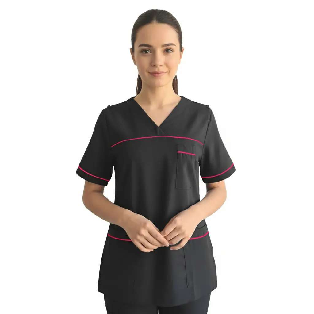 [N102BM-BLACKCERISE-28] Onyx V-neck Tunic With Contrast (BLACK CERISE, 28)