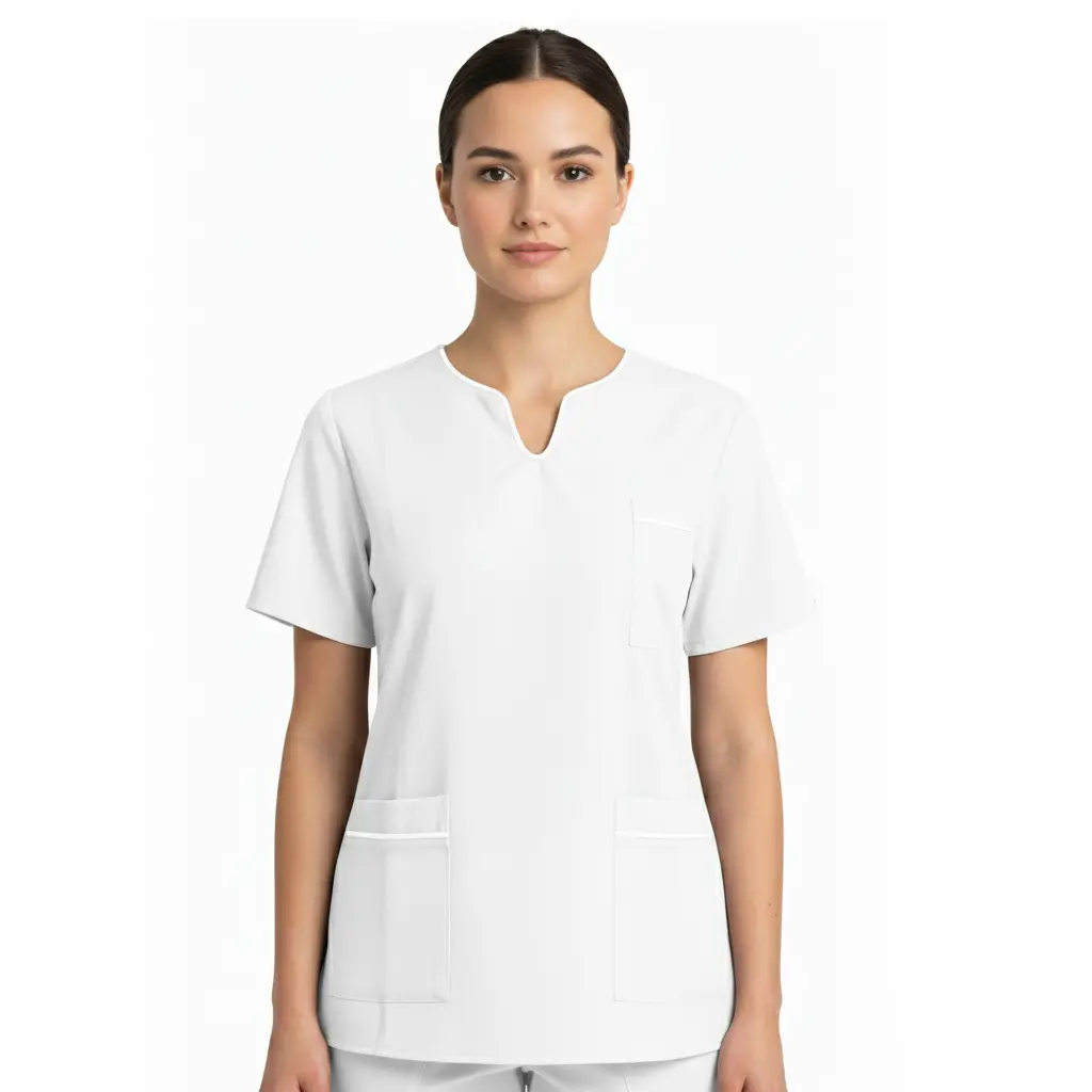 Aventurine Curved V-Neck Tunic With Piping