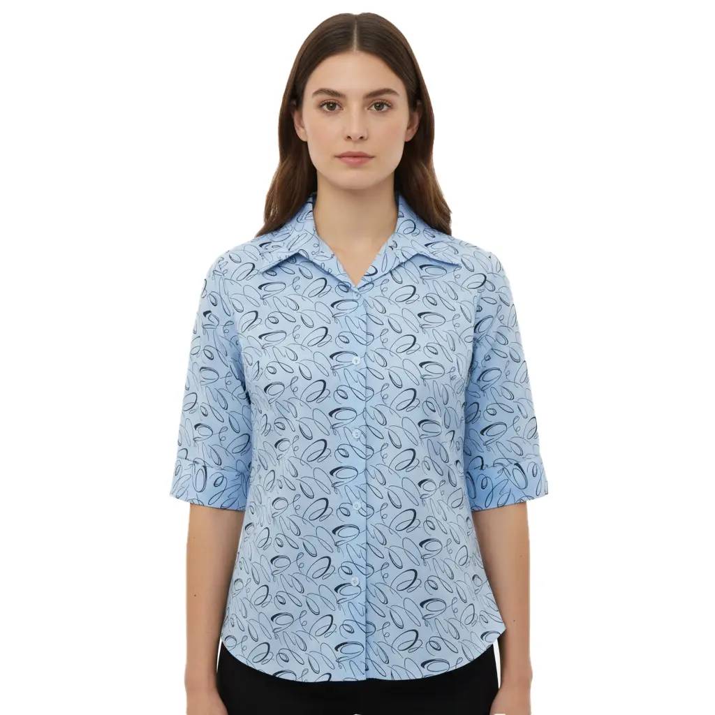 Printed Prestige Button Up Blouse with 3/4 Sleeve