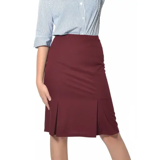 [C128BMSBH] Bella Burgundy Lined Skirt With Pleats