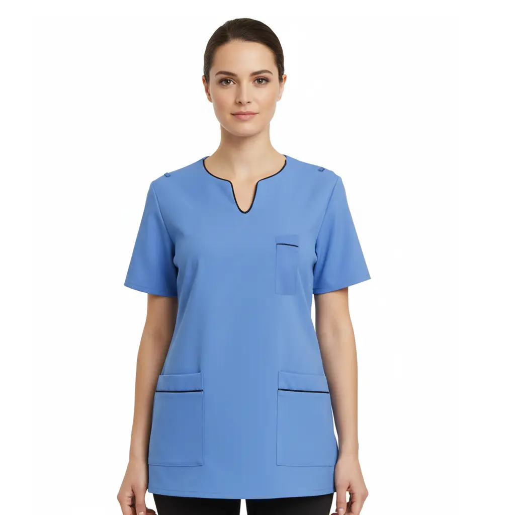 Aventurine Curved V-Neck Tunic With Piping